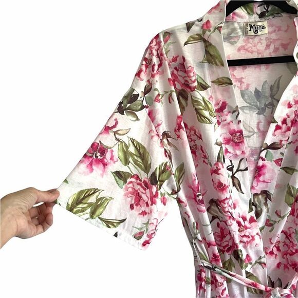 SHOW ME YOUR MUMU Bree Garden Of Bloom Floral Print Robe White Pink OS - Picture 10 of 13